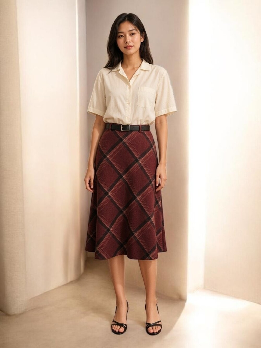 Vintage 80's Wool Plaid A Line Skirt